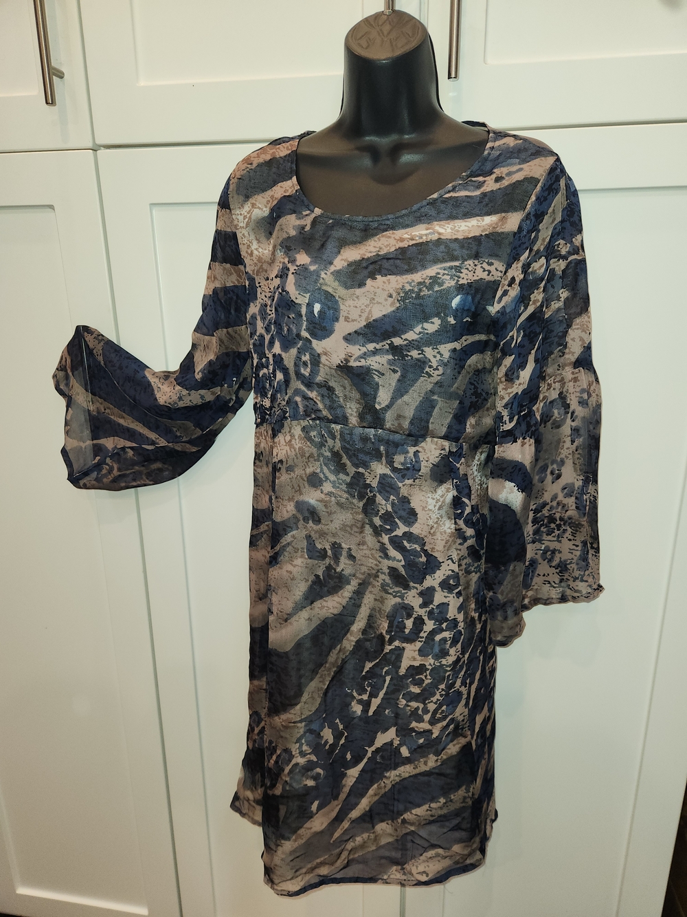 🍉Papa Semi-Sheer Navy Animal-Print Women's Dress